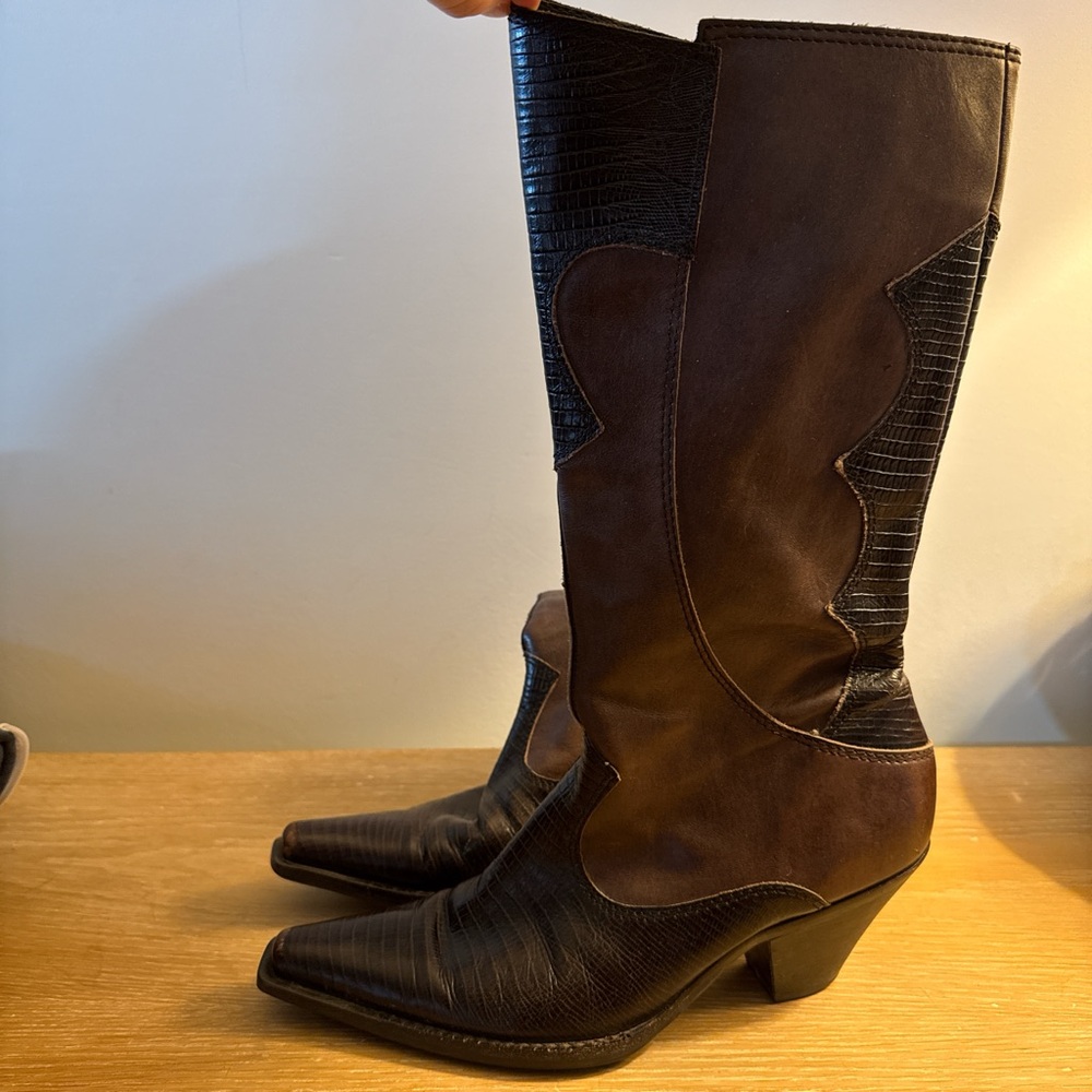 Elegant Black and Brown Heeled Boots